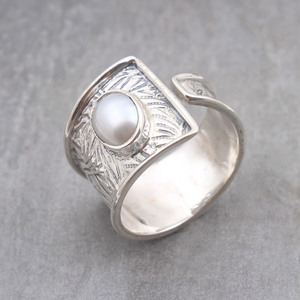 Texture look perle anneau de pierres précieuses 925 bague en argent sterling à la main bijoux en argent exportateur fournisseur - Product Image 1
