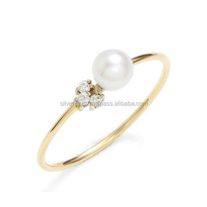 แหวนหมั้นเพชรสีเหลืองทองคําแท้ 14k ไข่มุกแท้ SI ความใส G-H ในราคาขายส่ง - Product Image 1