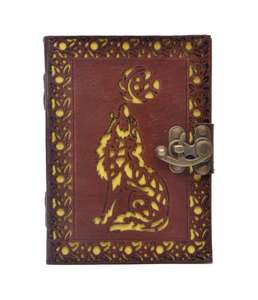 Diseño DE TRABAJO cortado a mano Wolf Howl Costura lateral en relieve Papeles blancos en blanco Diario de cuero genuino Cuaderno Diario con cerradura C - Product Image 1