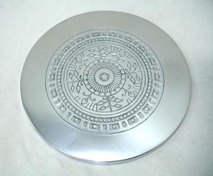 Classically Elegant Set of 4 Round <b>Coasters</b> Cast Metal with <b>Glass</b> Stone Aluminum Mats & Pads Collection Style - Product Image 1