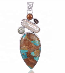 Élégant Nouveau Style Solide Argent Sterling 925 Plaqué Or Turquoise Multi Pierre Vintage Unisexe Pendentif Fine Jewelry - Product Image 2