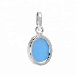 925 Sterling <b>Silver</b> Oval Shape Blue Chalcedony Gemstone <b>Pendant</b> Trendy <b>Silver</b> Plated Fashionable <b>Pendant</b> <b>For</b> Women <b>Men</b>. - Product Image 2