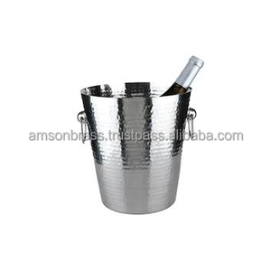 Cubo enfriador de vino clásico ecológico de acero inoxidable plateado con asa para fiestas - Product Image 2