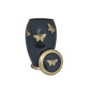 HHO-Urna conmemorativa de latón negro azulado monarca para adultos, contenedores de cenizas personalizados con Corazón dorado grabado para funerales - Product Image 4