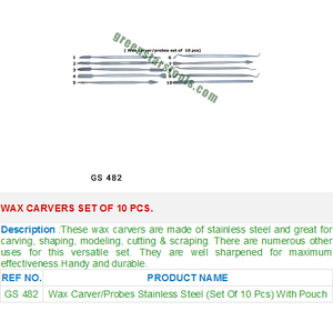 Ensemble de 10 outils de sculpture à la cire GS 482, outils essentiels de réparation de bijoux pour usage professionnel, GREEN STRAS SA PVT LTD Inde - Product Image 2