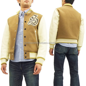 Chaqueta de béisbol con Logo personalizado OEM para hombre, ropa de calle de Hip Hop, mezcla de algodón, con mangas de cuero - Product Image 3