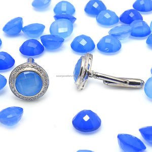 925 Sterling silver Blue Chalcedony Gemstone <b>Cufflinks</b> For <b>Men</b> , <b>Mens</b> <b>Cufflinks</b> - Product Image 2