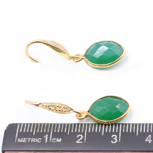 Boucle d'oreille en or plaqué 14k/18k avec pierre d'onyx verte de forme marquise de 31-32 mm et sertie d'un cadre en argent - Product Image 4