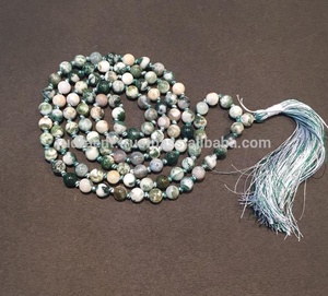 Hecho a mano estilo bohemio 108 collar de cuentas redondas precio al por mayor ágata musgo piedra preciosa para Yoga Mala para regalos y fiestas - Product Image 3