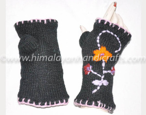 Hermoso diseño de flores Mono Color tejido a mano lana sin dedos calentadores de mano - Product Image 2