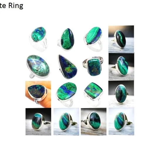 oval round pear square fancy rectangle stone gemstone cabochon 925 sterling silver azurite malachite ring
