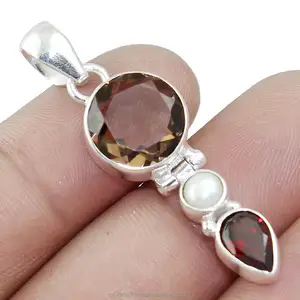 Amazing Smoky & Pearl Gemstone Pendentif fait à la main 925 Bijoux en argent sterling massif Prix d'usine en gros - Product Image 1