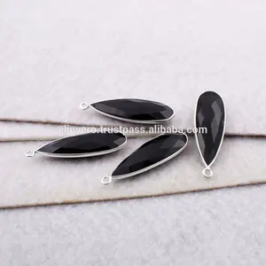 Colgante de enlace de piedras preciosas de ónix negro genuino, accesorios chapados en plata, conector hecho a mano, fabricación de joyas, proveedor al por mayor