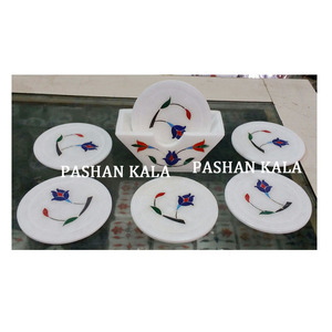 Manufacturer Pure White Marble Inlay <b>Coaster</b> <b>set</b> - Product Image 1