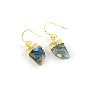 Pendientes de gota de piedra labradorita con forma de diente de cuerno vintage Ajuste de bisel de plata para bodas o regalos Nueva joyería Chape - Product Image 2