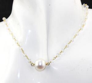 สร้อยคอจี้ไข่มุกธรรมชาติสำหรับผู้หญิง,สร้อยคอจี้โซ่ลูกประคำคริสตัลแบบเหลี่ยมเพชรพลอย - Product Image 3