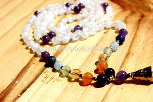 Top qualité vente chaude 7 Chakra pierre de lune longue pierre précieuse spirituelle gland Mala perles fait à la main artiste indien colliers de perles - Product Image 5