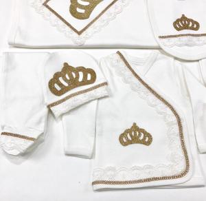 10ชิ้นชุดสำหรับทารกแรกเกิดลายมงกุฎและลูกไม้สีทองชุดหมีทำจากผ้าฝ้ายตามสั่งป้องกันแบคทีเรียสำหรับเด็กทารกในฤดูหนาว - Product Image 3