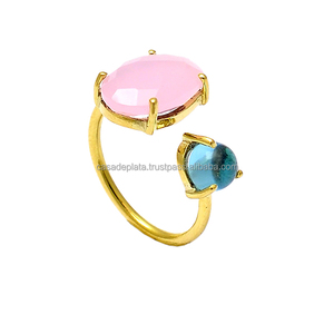 Turquesa Rosa Calcedonia Piedra preciosa 925 Plata de ley Chapado en oro Anillo de moda Ajuste de Punta Fiestas de regalo de boda clásicas - Product Image 1