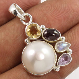 Pendentif en argent sterling 925 avec plusieurs formes et couleurs, perles naturelles et autres pierres précieuses, poire, ovale et ronde, meilleur cadeau de Noël. - Product Image 1