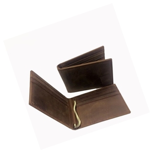 Portefeuille en cuir marron minimaliste pour hommes, avec pince à billets - Product Image 1