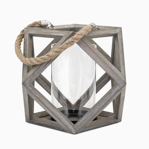Whitewashed Wood and Glass <b>Pillar</b> <b>Candle</b> Lantern - Product Image 1