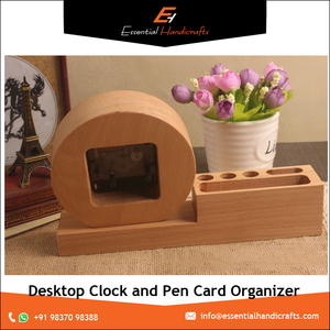 Reloj de Escritorio, Porta Tarjetas, Soporte para Bolígrafos, Decoración para Oficina en Casa, Organizador de Escritorio, Relojes Clásicos de Madera para Escritorio y Mesa - Product Image 6