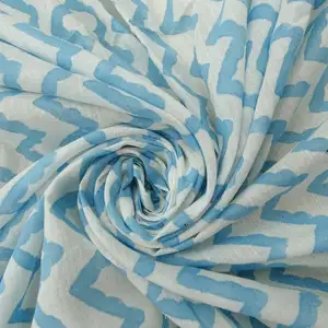 India Hand Block Print Zigzag Fabric Natural Dye Fabric、Pure Cotton Fabric Sewing Dress Material