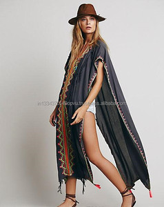 2019 spiaggia Della Boemia Ricamato Ruffles Mantello delle Donne del Lungo-manicotto Maxi Vestito Sexy Fessura del Lato <span class=keywords><strong>Boho</strong></span> <span class=keywords><strong>Chic</strong></span> Marocchino Caftano Marchio di <span class=keywords><strong>Abbigliamento</strong></span>