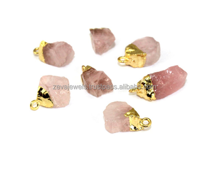Conector de cuarzo rosa natural, colgante en bruto, conector galvanizado de latón dorado/plateado, conector áspero de piedra NATAL DE ENERO hecho a mano - Product Image 1