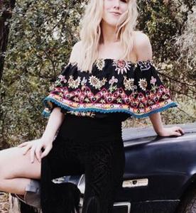 Fusion Reciclado Banjara Vintage Algodón Top Boho Floral Volante Transpirable para la temporada de primavera Longitud corta - Product Image 1