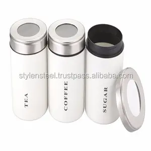 ชุดกล่องสแตนเลสสตีล & PP ซีทรู,ชุดกระปุกเก็บชากาแฟน้ำตาลปิดผนึกเครื่องดูดฝุ่น - Product Image 1