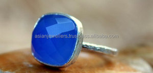 แหวนสเตอร์ลิงสีฟ้า Chalcedony Vermeil 925ทำด้วยมือสำหรับงานแต่งงานงานหมั้นครบรอบแต่งงาน - Product Image 2