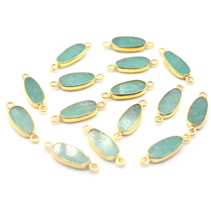 Amazonite Oval Shape 925 Sterling Silver Bezel Gold Plated Connector Handmade Jewelry Making - Product Image 2