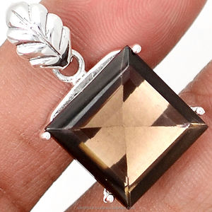 Impresionante colgante de piedras preciosas de cuarzo ahumado con forma cuadrada de Plata de Ley 925, joyería Unisex bonita con ajuste de bisel - Product Image 1