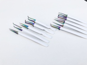 Pinzas profesionales para extensión de pestañas de acero inoxidable tipo J, pestañas postizas personalizables con Etiqueta Privada, revestimiento blanco - Product Image 6