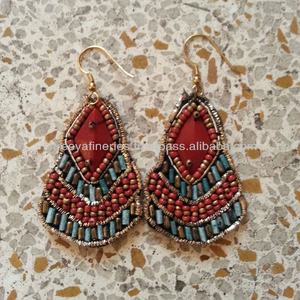 Pendientes colgantes de moda bordados a mano India - Product Image 1