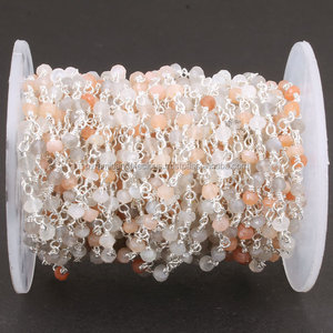 Unisex หินมูนสโตนหลายเหลี่ยม3-4มม. ชุบเงินลูกปัดลูกประคำชุบสำหรับงานแต่งงานของขวัญงานเลี้ยงครบรอบ - Product Image 1