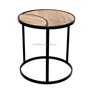 Table d'appoint ronde en bois, table d'appoint en fer avec plateau en bois table d'appoint design, table en métal avec plateau en bois, café côté salon - Product Image 1