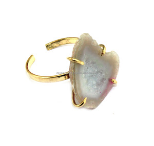 Para mujer joyería geoda natural druzy anillo ajustable Latón chapado en oro anillo de ajuste de Punta uso diario declaración anillo ajustable - Product Image 5