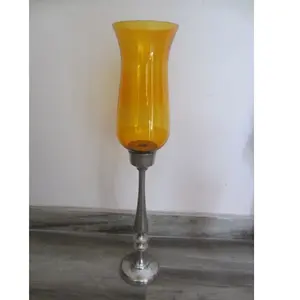 HURRICANE CANDLE HOLDER WITH AMBER COLOR GLASS CUP