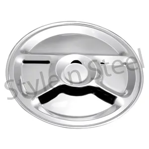 จานเสิร์ฟขนมขบเคี้ยวแบบสแตนเลสสตีลที่แบ่งช่องถาดแบบกลม - Product Image 1