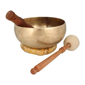 古董黄铜手工藏式歌唱碗，带棍棒音乐