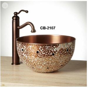 Lavabo de cobre antiguo, diseño de mosaico - Product Image 1