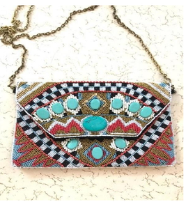 Bolso de Mano Tipo Clutch con Cadena, Cierre de Solapa, Bordado Vintage, Duradero, Moderno y Exclusivo para Mujer - Product Image 1