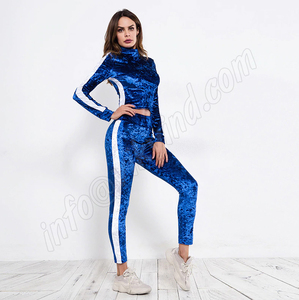 Ensemble en velours pour femmes Survêtement en velours bleu Ensemble 2 pièces pour femmes Col haut Manches longues Ensemble en velours pour femme Jogger Running Suit - Product Image 3