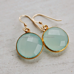 Aqua Calcedony Boucles d'oreilles en argent sterling 925 avec pierres précieuses Bijoux en argent faits à la main - Product Image 1