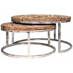 Thân Thiện Với Môi Kensington Bộ Sưu Tập Set 2 Tái Chế Gỗ Bàn Cà Phê Khung Thép Không Gỉ Đồ Nội Thất Phòng Khách Kim Loại - Product Image 1