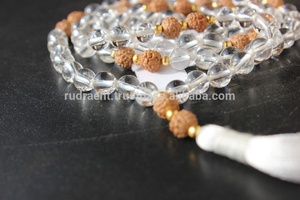 ทำด้วยมือธรรมชาติพลอย japamala rudraksha 108ลูกปัดคริสตัลใสควอตซ์มาลาแฟชั่นลูกปัดพู่ผ้าไหมสำหรับ - Product Image 5