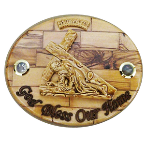 Fabriqué à la main Style religieux Bethléem tenture murale en bois d'olivier ovale sculpté à travers la Plaque sculptée artisanat de Pâques modèle décoratif - Product Image 1